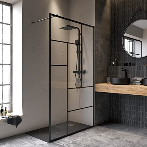 SENSEA - Studio Duschabtrennung - Duschabtrennung für begehbare Duschen - 120 x 200 cm - Dicke 8 mm - Antikalk - Atelierfenstereffekt - Industrial Style - Glas und Aluminium - Schwarz