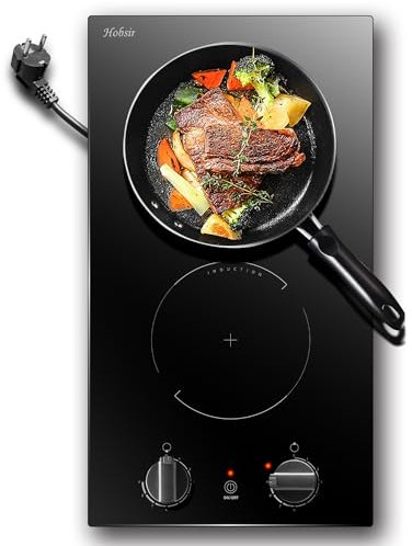 Hobsir Placa Inducción 2 Fuegos, 30cm, 3500 W, 9 Niveles de Potencia, Perilla control, apagado automático, con enchufe
