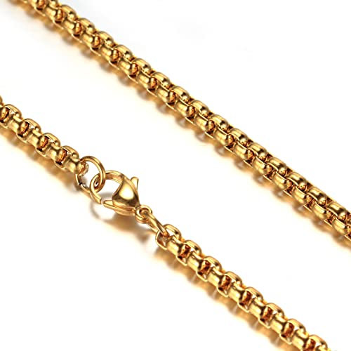 ANAZOZ Edelstahl Kette Damen Ohne Anhänger 76 cm, Hip Hop Halskette Herren Venezianierkette Gold 3mm Breit