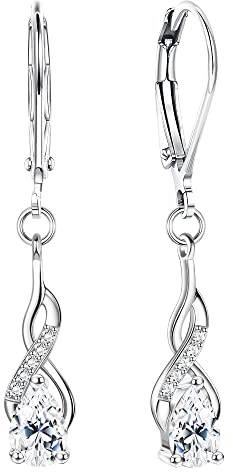 KRFY 925 Silber Ohrringe für Damen Regenbogen Mondstein Zirkonia Creolen Ohrringe Hängend Silber 925 Leverback Mondstein CZ Infinity Hängende Ohrringe Schmuck für Frauen Mädchen
