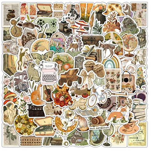 100PSC Vintage Aufkleber, Ästhetische Retro Journaling Supplies Kit, Niedliche Cottagecore Scrapbooking Stickers für Erwachsene Jugendliche, Wasserfeste Vinyl Aufkleber Planer