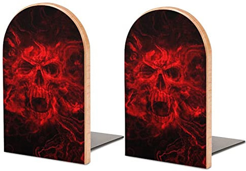 Red Flame Skull Kleine Buchstützen aus Holz unterstützen rutschfeste, strapazierfähige Regale, Bücherständer für Büro, Zuhause, Küche, Bibliothek