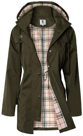 SaphiRose Women's Long Hooded Rain Jacket Outdoor Raincoat Windbreaker(Army-Green,Medium), A.army-green, M