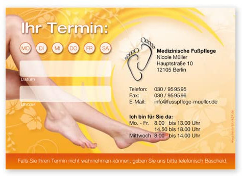 Terminblöcke happy feet individuell bedruckt mit Ihrem Text und Logo! 50 Blatt je Block, 74 x 105 mm (DIN A7) quer, 1, 4 oder 6 Terminfelder, im Online Designer frei gestaltbar (25)