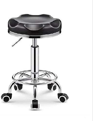 Friseur-Schneidhocker auf Rädern，Drehstuhl-Bürohocker mit blauem PU-Kunstledersitz，Einstellbare Höhe 48-58 cm，Gestütztes Gewicht 160 kg，Schönheits-Sattelhocker mit Rückenlehne für den Schön
