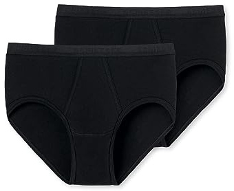 Schiesser Men's 2 Pack Sports Briefs with Fly - Original Fine Rib, Black_005136, XL
