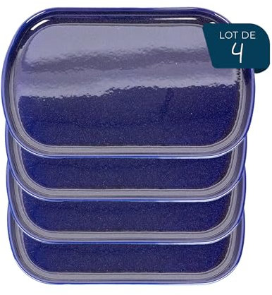 ESPRIT DE CUISINE - Lot de 4 Assiettes Oblongues En Céramique - Design Élégant - Résistant Aux Rayures - Solide Et Durable - Facile À Nettoyer - Made In France - 33 cm - Bleu Moucheté