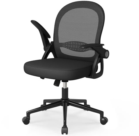 naspaluro Home Office Chair Ergonomic Desk Chair Swivel Computer Chair Mid-Back Mesh Chair with Flip-up Armrests and Lumbar Support for Home/Office - Black