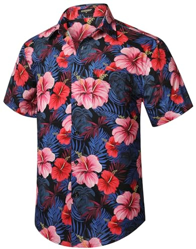 HISDERN Hommes Funky Hawaïenne Chemises A Manches Courtes Poche Avant Vacances Ete Aloha Imprimé Plage Casual Hawaii Chemise S-2XL