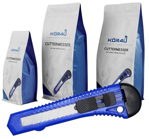 50x kör4u Cuttermesser 18mm mit Abbrechklingen für Teppich Karton und Folie