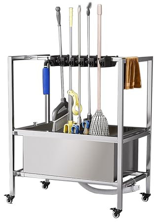 Abflussregal, Besenmopphalter, Mehrzweck-Mopp- und Besenhalter, Reinigungsmittel für den Haushalt, Moppeimer, Gartenwerkzeug-Organizer, Reinigungswagen auf Rädern, Besenschrank, Aufbewahrung
