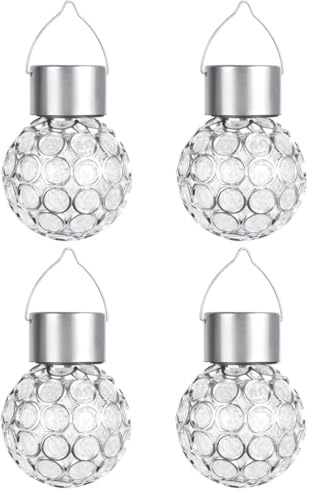 Youning Solarlampen für Außen Hängend Garten Solar Laterne LED Lampe Wasserdicht Kristallkugel Solarleuchten zum Aufhängen Solarlaterne für Balkon,Patio,Terrasse, Party (4PCS Weiß Licht)