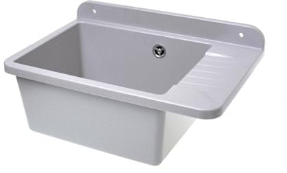 Aqbau Ausgussbecken 505mm Waschbecken Spülbecken Mit Ausziehbarem Einhandmischer Grau Granit