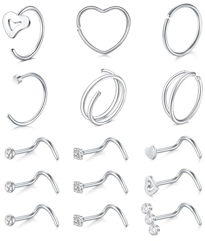 MODRSA 22G Piercing Näsa Näsa Ring L Form Skruv Näsa Stud Ring Rostfritt Stål Opal CZ Nostril Piercing Smycken, 8 mm, Diamant Rostfritt stål