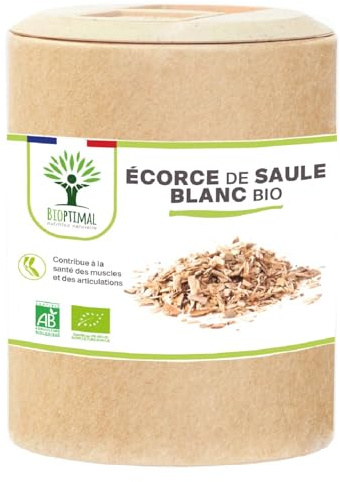 Saule bio - Bioptimal - Complément alimentaire - Écorce de saule blanc - Aspirine Naturelle - Acide Salicylique - Anti douleur & inflammatoire - Fabriqué en France - Certifié par Ecocert - 200 gélules