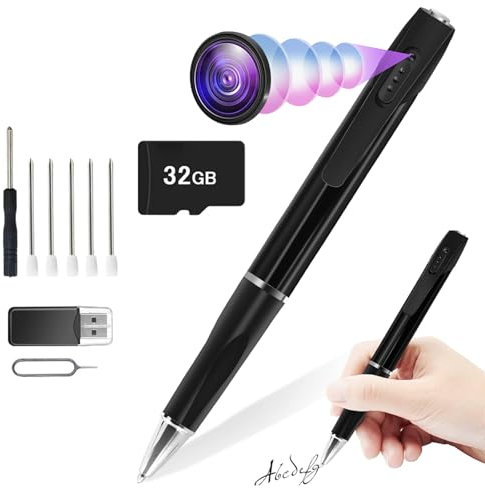 cyi Mini Kamera 1080P HD Stift Kamera 32GB Kleine Kugelschreiber Kamera Videokamera überwachung mit Loop Aufnahme für Büro zu Hause
