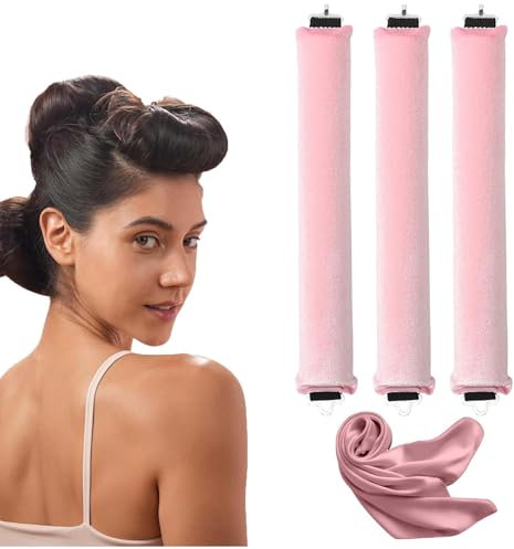SHUOHONG 3 Pezzi Bigodino Lungo per Boccoli, Senza Calore Bigodini per Boccoli, Fascia Bigodino Capelli, Morbido Diy Bigodino Fascia Capelli in Seta, Duraturo Bigodini Morbidi per Dormire (Rosa)