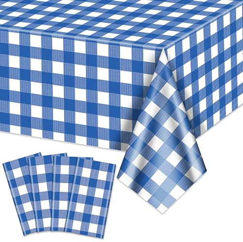 4 paquetes de manteles azules con cuadros Gingham, manteles a cuadros azules y blancos 219,96 x 130,05 centímetros Fundas de mesa rectangulares impermeables con cuadros Gingham para picnic, manteles