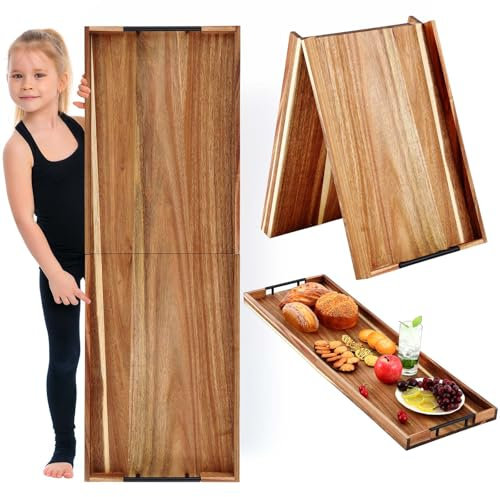 Teenyyou Extra großes Ottoman-Tablett mit Griff, Akazienholz, Charcuterie-Brett, Servierbrett, Käsebretter, Tablett, übergroßer Couchtisch, rechteckig, Zubehör für Tee, Küche, Lebensmittel, Getränke