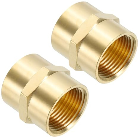 PATIKIL 3/4 x 3/4 Brass NPT Coupler, 2 Pack Female Hex Head Pipe Fitting Coupling for Home Plumbing Pipes Shower Head Bases Coupling, Gold