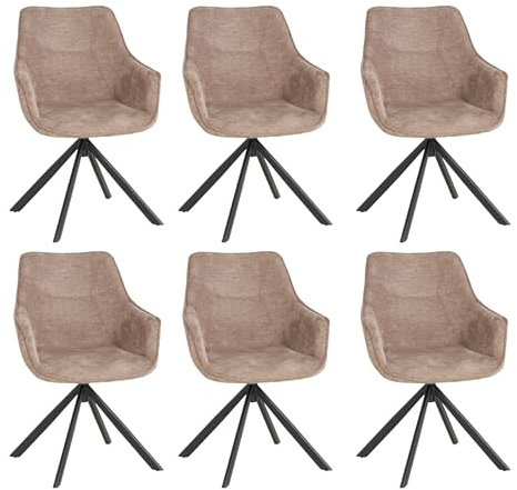 MR. DEKO Diningsessel 6-er Set San Carlo | drehbarer Esszimmerstuhl mit Armlehnen & Rückenlehne | 6 Moderne Polstersessel mit Schaumstoffkern | Drehstuhl 360 Grad | Essstuhl stabil und ergonomisch