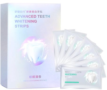 Strisce sbiancanti per denti, 14 strisce sbiancanti al profumo di cocco per denti sensibili, efficaci e sicure, a ridotta sensibilità, strisce bianche, aiutano a rimuovere le macchie di