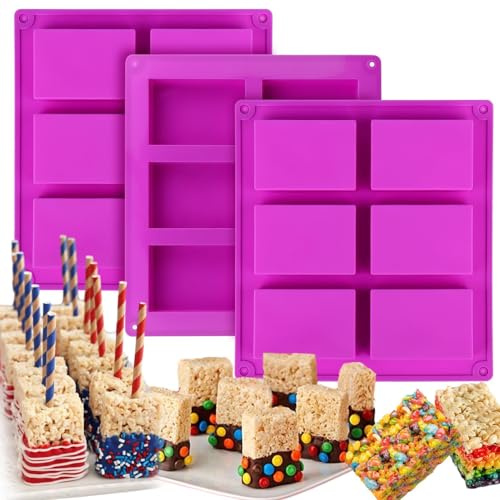 Guyode 3 Piezas Molde Chocolate, Antiadherentes Molde Turron, Moldes de Silicona para Chocolate, Molde Silicona Turron Profundo para Hornear Dulces de Chocolate y Decorar Tartas (Morado)