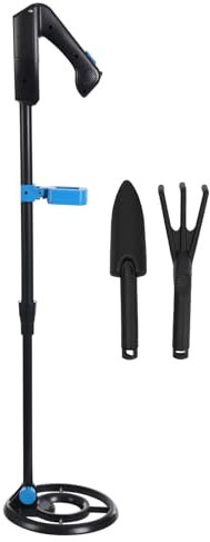 Metalldetektor för barn, LED-metalldetektor med spade och små raster, justerbara längder 28 till 35,04 cm, vattentät detektorskiva, för järn, rostfritt stål guld (blå och svart)