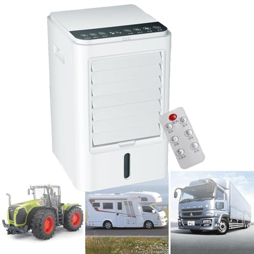 Car Cooler with 4 Ice Trays, Portable Evaporative Air Cooling Fan, 4-in-1 Mini RV Air Conditioner, Universal Quiet AC for Camper Truck SUV,12V