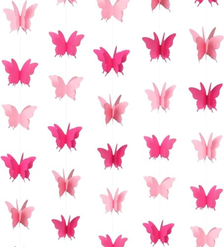 Guirnalda colgante de mariposa roja 3D papel Bunting Banner Decoraciones de fiesta Boda Baby Ducha Decoración del hogar Lila 2-Pack, 55 pulgadas de largo cada