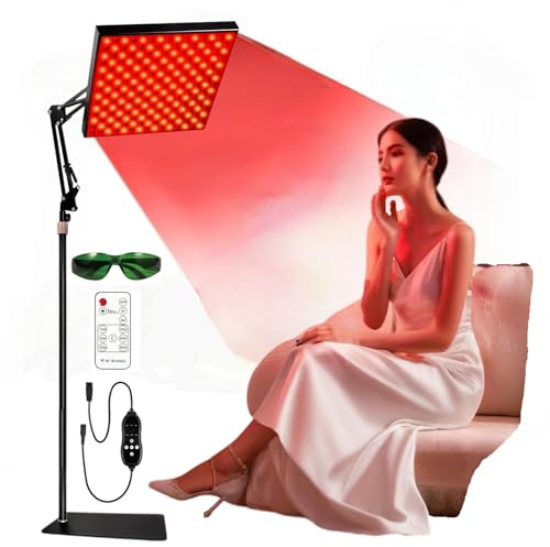 Lámpara LED de terapia de luz roja para cuerpo y cara, 660 nm y 850 nm, dispositivo de terapia de luz infrarroja cercana con soporte, mando a distancia, temporizador de 10-60 minutos, 5 niveles de