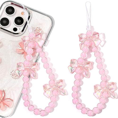 Wincredulous 1PC Shiny Wrist Lanyard Charm Strap Universal Cellphone Lanyard Wrist Smartphone Chain String Charm for Earphone Case(Pink Bow C,1PC)