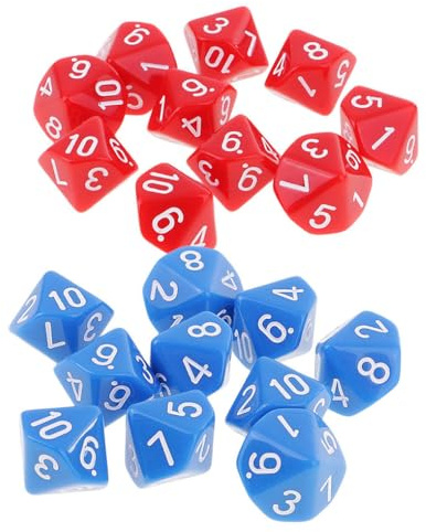 Yourandoll 20 STÜCKE Polyedrische Würfel D10 Dice Würfel Spielwürfel for DND RPG Dungeons & Dragons Brettspiel Kartenspiel (Rot und Blau)