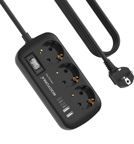 3-Fach Steckdose mit Überspannungsschutz Mehrfachsteckdose 4 USB