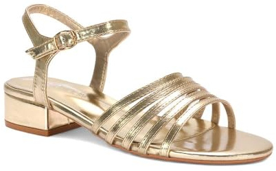 ESSEX GLAM Women's Strappy Ankle Strap Sandals Ladies Chunky Low Heel Buckle Gold Metallic Open Toe Shoes Size 6
