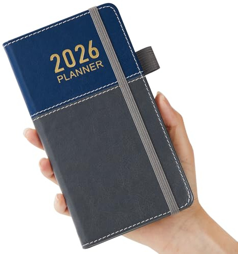 Agenda de bolsillo 2026, agenda 2026, vista semanal 2026 de enero a diciembre, calendario para bolso, 9,8 x 18 cm, con calcomanías de planificación, bolsillo interior, agenda pequeña para organización