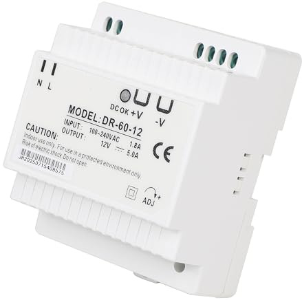 Stonenect Transformateur d'alimentation Rail Din Alimentation modulaire montable pour automatisation industrielle Boîtes de distribution Instrumentation Transformateurs (12V 5A DR-60-12)