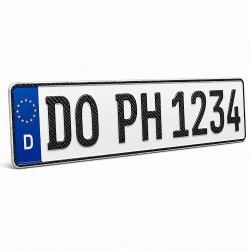 PLATEHOLDER® Kfz Kennzeichen | Carbon | DIN Zertifiziert | 520x112mm | Für Auto Fahrradträger Anhänger | offizielle Nummernschilder 3 Stück