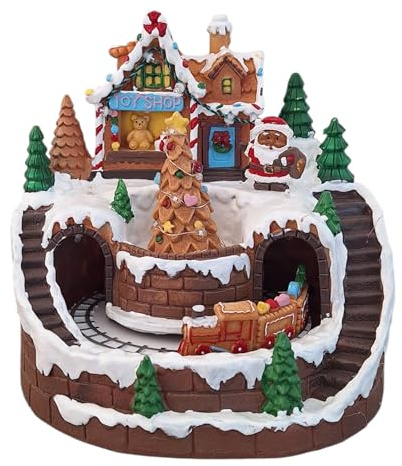 MC® Villaggio Natalizio in Movimento, Trenino e Negozio di Giocattoli, Decorazione Natalizia con Neve e Abeti, Scenografia Invernale mc composizioni