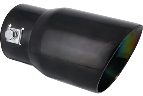 RECAMBO Auspuffblende schräg 137x76mm Edelstahl schwarz universal dezente Sportoptik - einfache Montage - fester Sitz - aufwertende Heckoptik - langlebige Oberfläche - sauberes Finish
