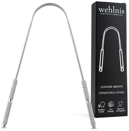 Wehlnis Premium Stainless Steel Tongue Scraper for Fresh Breath & Oral Health | Dentist Approved Dual-Edge Cleaner with Travel Case