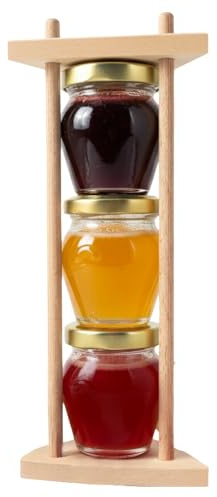 FOODOKO FINEST – Honig Geschenkset 3×110g – Akazienhonig mit Brombeere, Apfel & Himbeere – Cremig, fruchtig & natürlich – Edles Feinkost Geschenk im Holzgestell – Perfekt als Probierset