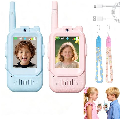 2PCS Video Walkie Talkies for Kids,Rechargeable Walkie Talkie Toys with Camera and display for 3-8 Year Old Boys Girls,4 voice modes, Outdoor Walkie Talkie Kids for Xmas Stocking Fillers (2pcs)