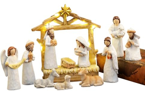 Krubbfigurer – julkrubbfigurer av harts | Säsongsbetonade | för rum, lägenhet, skola, sovrum, sovsal, kaminkrans, semester, Thanksgiving, kontorsdekoration, jul