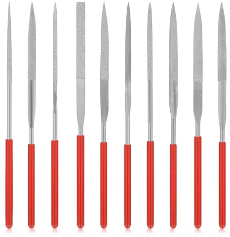 Thinp Juego de 10 limas de aguja de diamante, limas de metal de 140 mm, redondas, triangulares, cuadradas, planas, miniaturas, juego de mini agujas para vidrio, madera, joyería de piedra