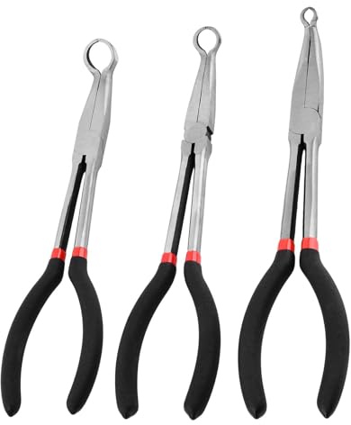 3pcs 11'' Hose Clamp Pliers,Hose Clip Pliers,Long Reach Plier Dia 5/16 Inch,1/2 Inch,3/4 Inch Ring Nose Hose-Gripper Plier,Offset Spark Plug Boot Removal Tool for Narrow Space