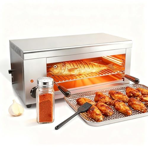2000W Stainless Steel Electric Grill & Salamander Broiler, Wall Mount/Tabletop, 24x11.8x11, Removable Oil Tray, Adjustable Temp 50-300°C for Perfect Steaks & Sandwiches