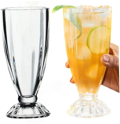 Hperu 2 vasos para batido de 380 ml, 3 x 7 pulgadas, vasos de vidrio transparente para batido con base estable, resistentes a la temperatura para batidos de leche, parfait, helados, de sombra de le