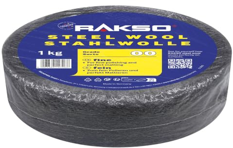 RAKSO Stahlwolle fein 00-1kg, Reel à 1kg - Profigröße, glättet Hölzer, Reinigung Kunststoffjalousien, Gartenmöbel, aufpolieren Aluminium