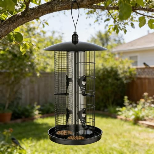 FmtwPhn Grande para Pájaros,Triple Tubo a Prueba de Ardillas de Gran Capacidad - de Exterior para Colgar - para Atraer Carboneros y Colibríes, Alimento, Jardín, Patio, Porche,
